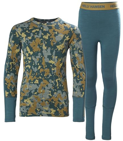 Helly Hansen Unisex Kids JR Graphic Lifa Merino Set Base Layer Bottom, 453 Dark Creek Splash CAMO AOP, 14 Years