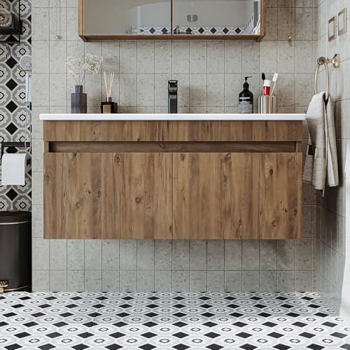 ROOMART • Badmöbel Set • Atria • 65 cm, 85 cm, 100 cm • Weiß • Waschbecken mit Unterschrank (Eiche, 100 cm)