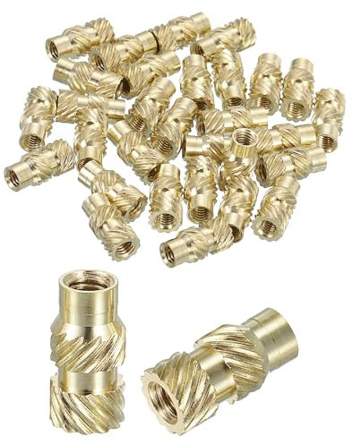 QUARKZMAN Tuercas de Inserción Estriadas, 50 Unidades M3 x 10mm L x 5mm OD Tuercas de Latón para Impresión 3D Tuercas de Inserción Roscadas Hembra Tuercas de Inserción de Latón