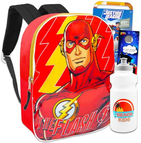 DC Comics The Flash Rucksack für Jungen – Paket mit 38,1 cm Blitzrucksack plus Wasserflasche, Spaß-Pack und mehr, Schultasche für Kinder, Flash Schulranzen, Flash Bag for Kids, The Flash Rucksack,
