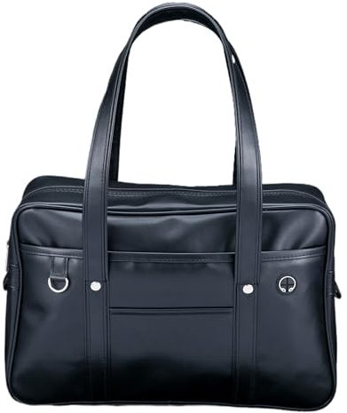 budiniao Premium Leather School Bag For Student Uniform Laptop Lightweight Japanese Handbag Japanese Casual PU Shoulder Bag PU, Black