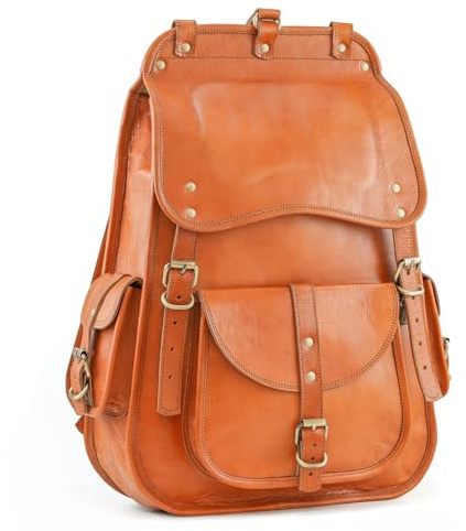 Handmade World Vintage Full Grain 21 Inch Leather Laptop LARGE Backpack Casual Bookbag Daypack Camping Travel Rucksack Knapsack