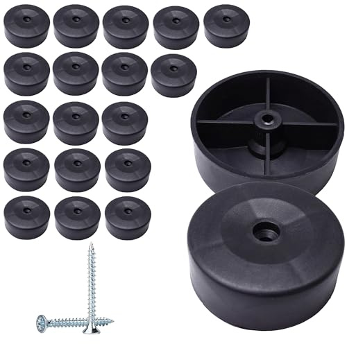 SKIR'CO Lot de 20 pieds de meubles ronds en plastique noir, diamètre 60 mm, hauteur 20 mm, pieds de meubles en plastique, vis incluses