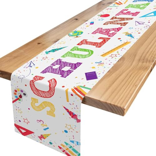 GRESATEK Tischläufer Einschulung Deko Weiß, Tischband für Schuleinführung Schulkind Bunt Zuckertüten ABC, Tisch Läufer Tischdeko für Mädchen Jungen Schulanfang Einschulung Deko, 180 x 35cm