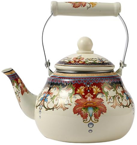 CAKEEYUM Tetera de té esmaltada Tetera Vintage Resistente al Calor de 2 5 l con Mango Fresco de cerámica Floral a Prueba de Herrumbre fácil de Limpiar para Estufas Vintage de CE