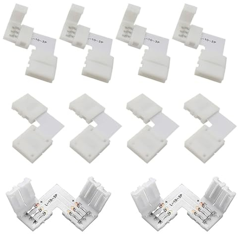 Vrabocry 10sets 3 Pin LED Anschluss 10 mm Lötfreier LED Licht Anschluss LED Leuchten Verlängerung L Form Lötfreie LED Adapter Verbinder für WS2811 WS2812B SK6812 LED Streifen