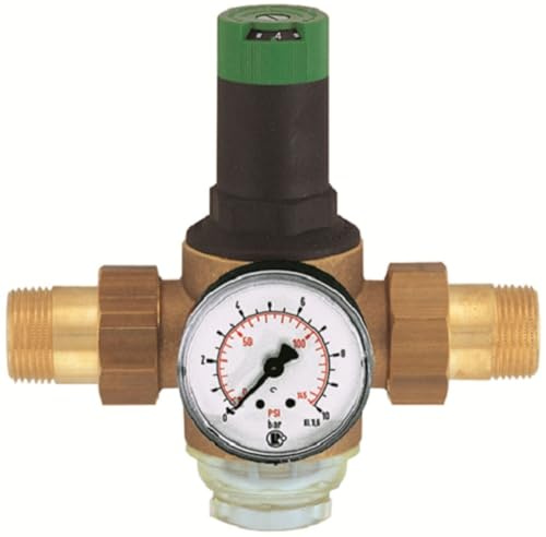 Braukmann D06 F Druckminderer Druckregler Membrandruckregler Druckregler für Trinkwasser, DVGW-geprüft, inkl. Manometer, Klarsichtsiebtasse 1/2 - 2 (3/4)