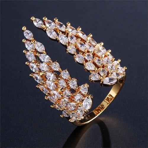 GleaMora Romantische Gold Silber Roségold Flügel Ringe für Frauen Trendige Zirkonia Verstellbarer Fingerring Party Schmuck Geschenk