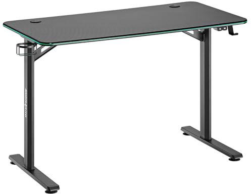 Outshine Gaming Rift 113cm RGB Gaming Desk with Dynamic LED Lighting, 75kg Load Capacity, Steel Frame – 113 x 60cm Compact Gaming Surface, Cable Management & Under-Desk Storage, Matte Black Finish