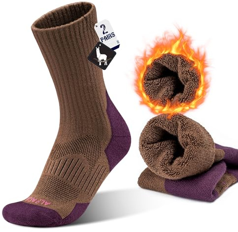 ineepor Alpaka Skisocken Herren Damen Thermosocken Warme Wintersocken für Skifahren, Snowboarden, 2 Paar Dicke Kompressionsstrümpfe Gepolsterte Anti-blasen Schweißableitend Atmungsaktiv, Größe 35-51