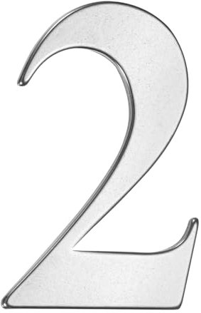 M METERXITY 1-Pack Self-adhesive House Number, 5 Inch 304 Stainless Steel Mailbox Number Address Number for House/Office/Hotel/Farmhouse, House Number for Outside [Number 2, Silver]