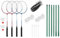 vidaXL Badminton Set, Federballset mit 4 Schlägern Netz, Federballspiel für Jugendlich Erwachsen Familien, Badmintonschläger, Metall PE