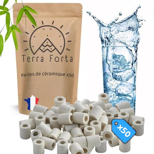 50 Perles de céramique Naturel Filtre à Eau Ecologique pour Carafe Bouilloire Gourde Lave Linge Anti Calcaire Purification Eau