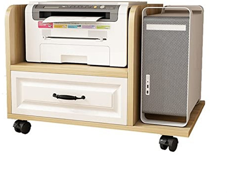Soporte de CPU de 2 niveles con almacenamiento y carrito de impresora móvil para oficina en casa, soporte de CPU con cajones y ruedas para torre de computadora debajo del escritorio