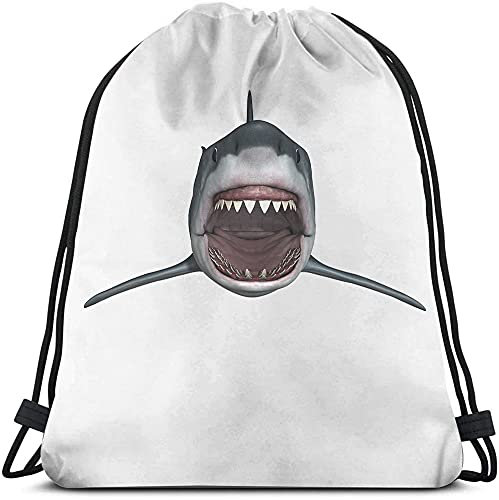 Richugui Tasche mit Kordel, Motiv: Großer Hai mit offenem Mund, Kordelzugbeutel, Rucksack, Tasche, Meerestier, Fisch, Natur, Ozean, Turnbeutel, Yogatasche für Männer und Frauen, Schwarz, One size