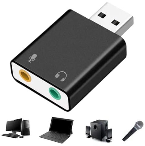 Adaptateur audio USB jack 3,5 mm, carte son externe, adaptateur casque USB, adaptateur casque pour PC, ordinateur portable (noir)