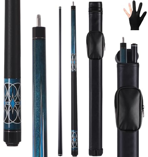 Tiekerbilir Glasfaser-Pool-Queue, 2-teiliges Billard-Queue-Stick, 147,3 cm, professionelle Billard-Queues, 540-567 ml, professionelles Pool-Stick-Set (mit Queueetui und Handschuh) (Queue-Set B)