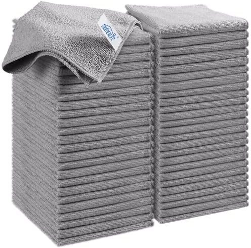 HOMEXCEL Grau Mikrofasertücher 50 Stück, Wiederverwendbare Küchen-Mikrofaser-Reinigungstücher, Lappen Putztücher Geschirrtücher, Fusselfreie Waschbare für Zuhause, Fenster, Auto 30 x 30 cm