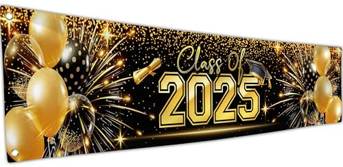Class Of 2025 Banner für Abschlussball – Glückwunschbanner – Glückwunschdekorationen – Gut gemacht – Wir sind so stolz auf dich – 180 x 40 cm (Schwarz und Gold)
