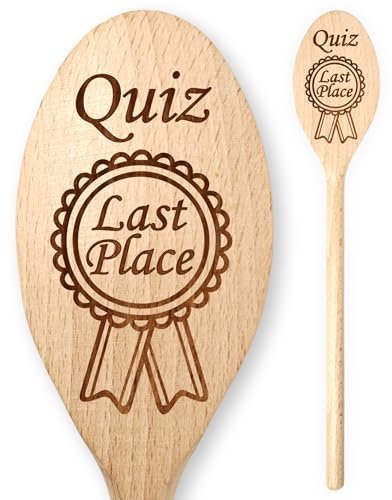 Quiz Last Place Cooking Wooden Spoon Pub Quiz Competition Night Loser Wooden Spoon Award Game Booby Prize Trophy Medal Village Badge Family Quizzes Funny Novelty Trivia Nights Office Charity Events
