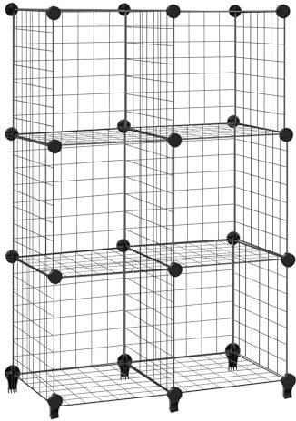 Rigogo 6 Cube Modular Wire Mesh Shelf, Wire Storage Rack, Multifunctional DIY Interlocking Shelving Unit for Office, Livingroom, Kitchen, Bathroom, 30x30CM, Black