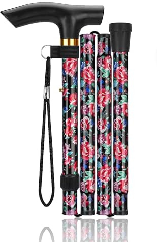 TravelHawk Gehstock Klappbar Scarlet Blumenmotiv - Wanderstock Faltbar und Höhenverstellbar Gehstock Herren Damen und Senioren Spazierstock mit Klinge und Aufbewahrungstasche