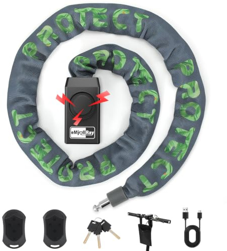 120cm Fahrradschloss mit Alarm 110dB 8mm Dick Fahrrad Schloss für E Scooter | Fahrrad Alarmanlage Schloss mit 2 Fernbedienungen, 3 Schlüssel, USB C Kabel, Tasche, Fahrradschloss Hohe Sicherheit für Ebike