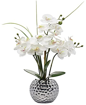 Briful Artificial Flowers Orchid Artificial Plant Phalaenopsis Flowers Decoration Height 49 cm Firmly Anchored in Ceramic Pot (White - Silk)