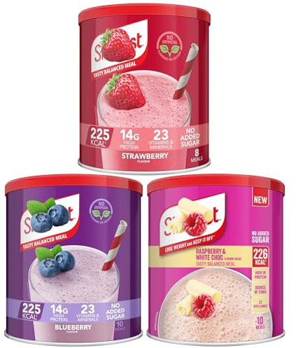 Meal Replacement Shake Power Bundle With Slim Strawberry, Raspberry & White Chocolate and Blueberry 365g Fast Meal Replacement Shakes for Weight Loss (3 Pack)