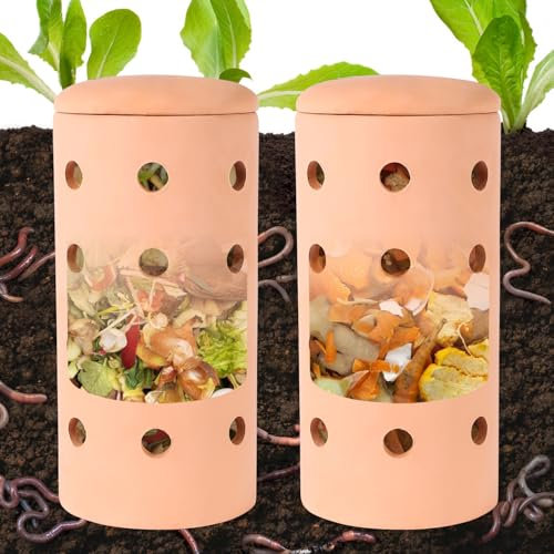 Komposteimer für den Außenbereich, für Hochbeete und Höfe, Komposter, 25,4 x 10,4 x 10,5 cm, für Garten, Wurmfarm, Outdoor, rote Keramik, 2 Stück