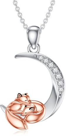 LABBAO Diamant Mond und Tier Kette für Damen 925 Sterling Silber Schwarze Katze/Faultier/Drache/Einhorn/Fuchs Anhänger Halskette mit Lab-Grown Diamant Schmuck Geschenke