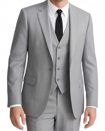 WYWK Herr Slim Fit 3-delad kostym för män svart smoking formell jacka blazer väst byxor set bröllop bal fest affärer