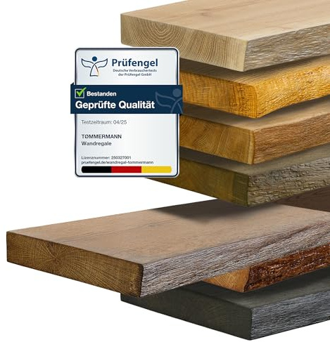 tømmermann Wandregal Schweberegal massiv Eiche - Bücherregal Holz Regal mit Baumkante Hängeregal Regalbrett aus massivholz Wandboard deko Regal Wand Shelf | 90 cm breit Farbe Whiskey
