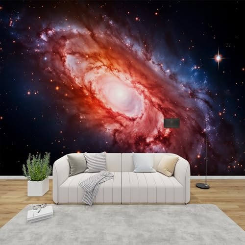 QEODAH Fototapete Galaxie Schlafzimmer, 3D Tapete Weltraum, Vliestapete Rot Schwarz, Tapeten Wohnzimmer, Sternenhimmel Universum Wand Deko Kinderzimmer, Wandtapete, Mustertapete Vlies 416x254 cm