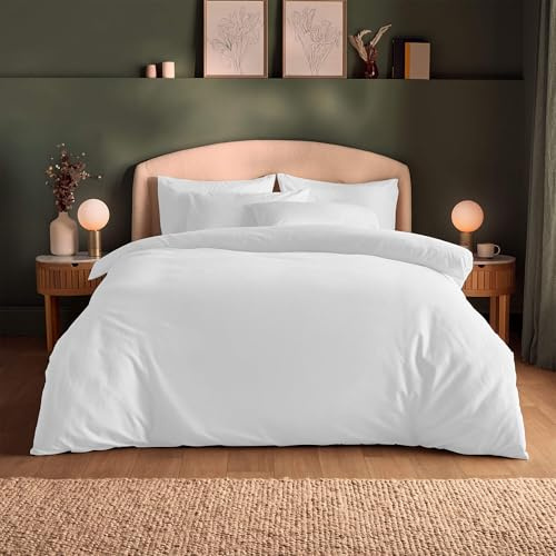 Silentnight Brushed Cotton Duvet Set - Soft Velvety Touch 100% Cotton - Cosy Warmth Feel Breathable Lightly Brushed Hypoallergenic - Button Fastening Duvet Cover + Pillowcase Bed Set, White, Single
