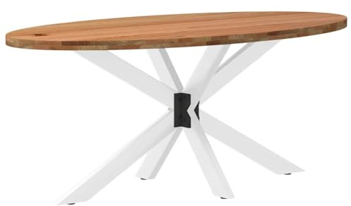 Mandloder Esstisch Hellbraun 200x100x74 cm, Massivholz Eiche Oval, Robuster Küchentisch mit Spinnenbeinen, für Esszimmer