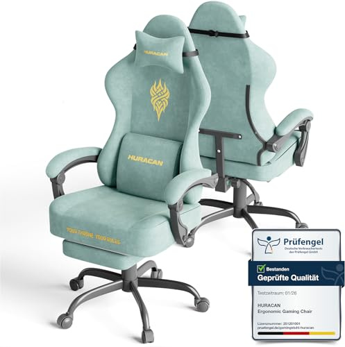 Huracan Sedia da Gaming Massaggiante con Poggiapiedi Telescopico, Sedie gamer Ergonomico, gamer chair Tessuto in Velluto Traspirante Poltrona da gaming per Lunghe Sessioni di Gaming e Lavoro, Verde