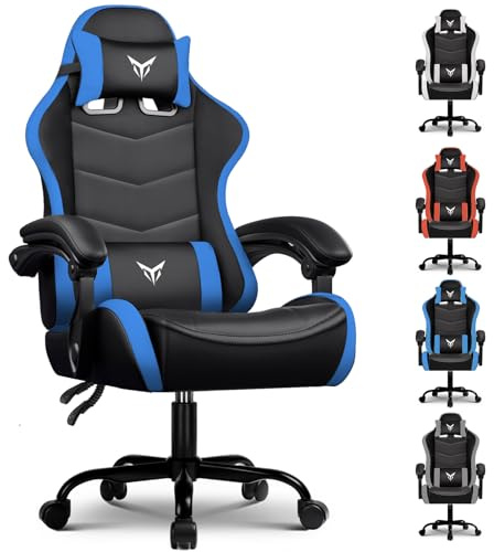 GTPLAYER Gaming Stuhl Bürostuhl Ergonomischer, Gaming Chair mit verstellbare Kopfstütze und Lendenwirbelstütze, Gaming Sessel, Blau