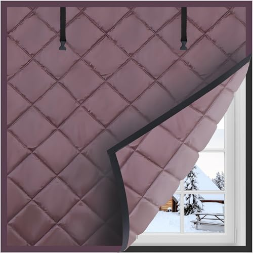 Thermovorhang Kalteschutz - Wärmeschutzvorhang Fenster für Winter Thermo Vorhang Gegen Kälte aus Oxford-Stoff und Baumwolle Fensterisolierungs-Set Schallschutz Winddicht(Brown,35x47/90x120cm)