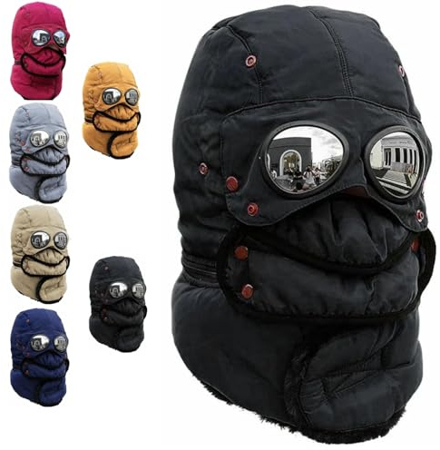 Xiyocadt Winter Thermal Hat with Glasses Winter Pilot Hat Trapper Hats Goggles and Face Mask Outdoor Sport Ski