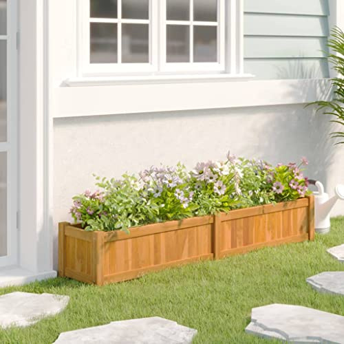 Hochbeet 150x30x25 cm Massivholz Teak, Garten Pflanzkübel mit Boden, robuste Pflanzgefäße für Kräuter, Gemüse, Blumen, Gartenarbeit