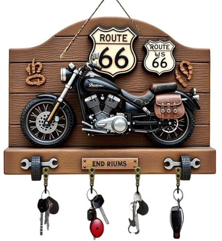 Retro Motorrad Schlüsselbrett Schlüsselhalter aus Holz, Buntes 2D Schlüsselbrett Für Flur & Bauernhaus-Stil, Praktisches Schlüsselboard, Universal Schlüsselablage Für Alle Altersgruppen, 30×23×0.3cm
