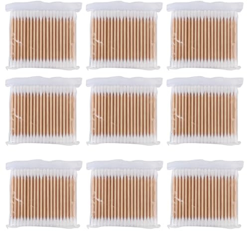 Vestamore Wattestäbchen mit Doppelspitze und Holzstab, 7 cm, Industriequalität, 9 Packungen, natürlich, 900 Stück