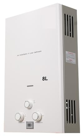 8L Tankless Propane Gas Water Heater 16KW LPG Instant Hot Water Heater Boiler LED Display Outdoor Camping with Shower Head Kit(Bianco)