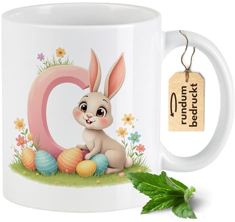 GRAZDesign Ostertasse mit dem Buchstaben C - süßem Hasenmotiv und Ostereiern