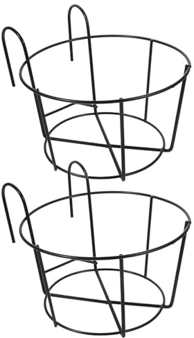 SHINEOFI Lot de 2 Supports Suspendus en Fer Noir pour Pots de Fleurs Grands, Balcon et Rambarde, Jardinières Extérieures Polyvalentes pour Plantes Suspendues et Décoration Terrasse
