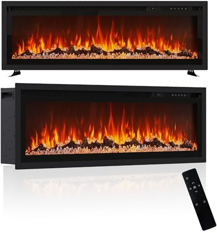 LUXOAK 101cm/40 Inch Electric Fireplace with Heater, Wall Mounted, Recessed or Freestanding Electric Fire, 12 Flame Colours, Log & Crystal Fuel Bed, Remote & Touch Control, Black