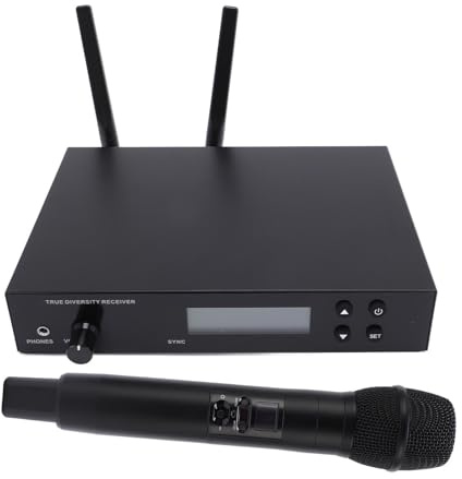Plyisty Microfonico Portatile Wireless, Suono Chiaro da 566 a 608 MHz, Portata 100 M, Lunga Durata 8 Ore, con 12 Sistemi di Connessione Simultanea (Spina europea)