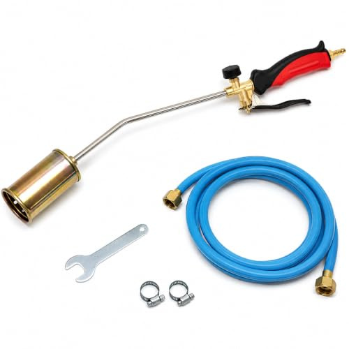 Lemag Cannello da Riscaldo a Gas con Leva 60 cm – Kit Completo con Chiave Tubo 2m e 2 Fascette – Bruciatore Ø45mm per Diserbo Termico Accensione e Sverniciatura – Cannello GPL | Made in Italy