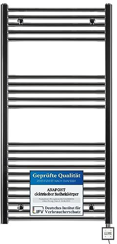 anapont Riscaldatore elettrico da bagno, dritto, cromato, funzione timer, scaldasalviette, riscaldamento elettrico, riscaldamento asciugamani, prodotto in Germania (KTX 3, 1175 h x 500b)